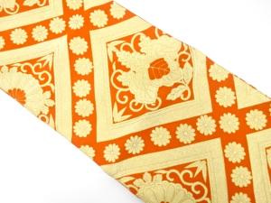 アンティーク　菱に菊・桐模様織り出し袋帯（着用可）